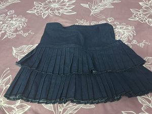 Denim Pleated Mini Skirt