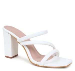 White Strappy Block Heels