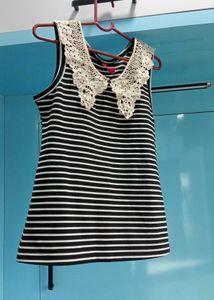 Striped Top w/ Lace Collar
