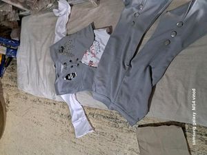 Girls Coat Pants Top Pant Grey Jacket Set for Kids