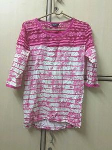 Pink Floral Lace Net Top