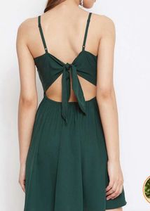 Solid Dark Green Front Twisted &amp; Flare Dress