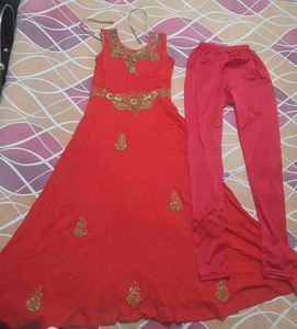 Red & Gold Embellished Anarkali Suit