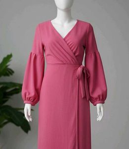 Elegant Pink Wrap Dress