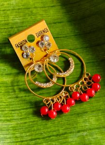 Red &amp; Gold Hoop Earrings