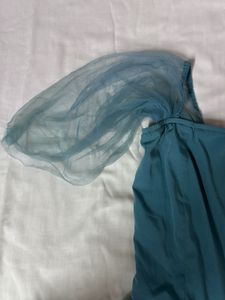 SASSAFRAS BLUE TULLE BARDOT MIDI DRESS