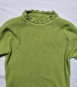 Green Ribbed Knit Long Sleeve Top