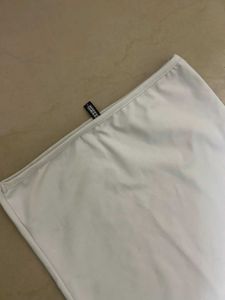 White Ruffle Hem Midi Skirt