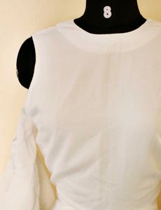 White Cold Shoulder Ruffle Dress