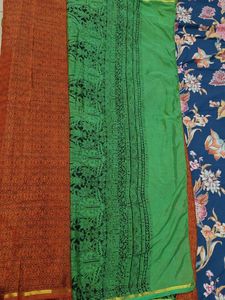 Orange Silk Green Asthetic Pallu Printed Saree
