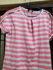 pink and white strip top