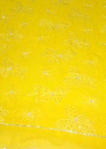 Beautiful Lemon Yellow Saree With White Stone Work