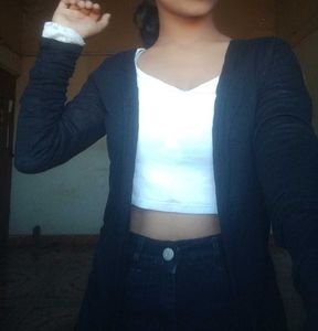 Black Cardigan & White Top Set