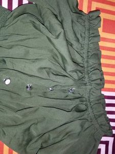 Olive Green Smocked Crop Top For Girls
