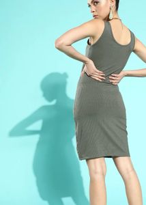 Olive Ribbed Bodycon Dress