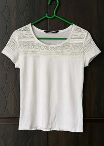 White Lace Trim Tee