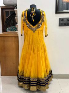Yellow Anarkali With Blue Duppata