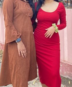 Forever21 Maroon Red Ribbed Midi Bodycon Dress