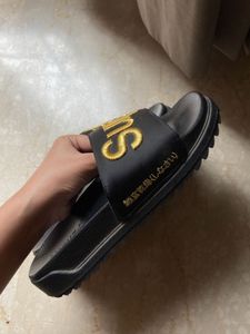 Superdry Embossed Typography Satin Flatform Slides