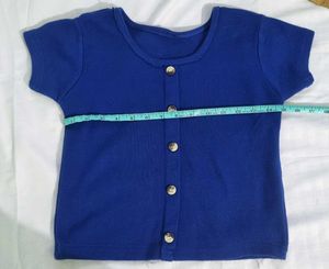 Cute Button-Down Blue Ribbed Top