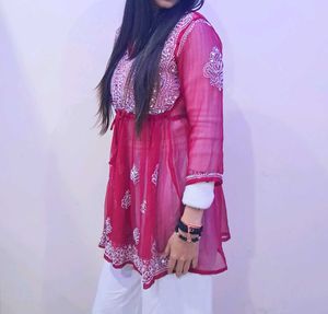 Elegant Pink Embroidered Top with plazo