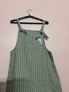 Olive Green Striped Overalls