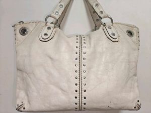 Michael Kors White Astor Leather Studded Bag