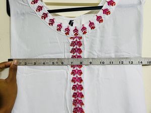 White Dress with Pink Embroidery