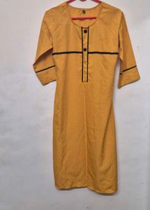 Yellow Midi Dress with Black Trim