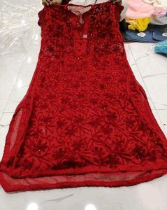 Georgette Red Kurta Women