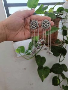 Silver Oxidised Hanging Long Earrings