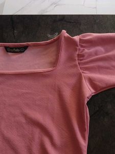 Pink Crop Top with Puff Sleeves