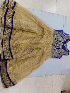 Elegant Gold & Blue Anarkali Dress