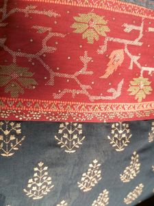 Black and Red Saree With Golden Print