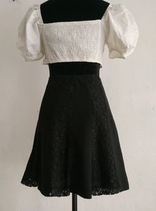 Black Lace Detail Skater Mini Skirt