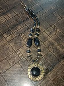 Beaded Black Necklace with big locket