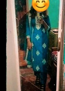BLUE EMBROIDERY KURTA SET WITH DUPATTA