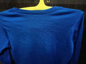 HERE&amp;NOW Solid Round Neck Casual Women Blue Sweater