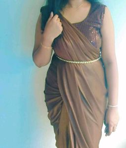 Elegant Brown Saree with Sequin Blouse