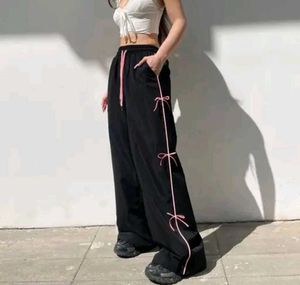 Trendy Black Bow Tie Track Pants