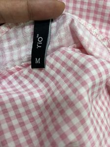 Pink Gingham Peplum Top