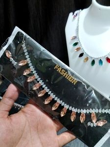 Glass Stone Chain Necklace With Earring 🥰✨