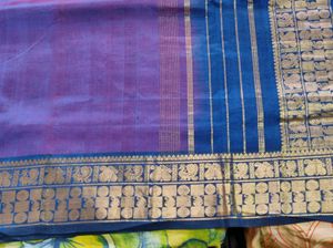 Purple and blue Saree with unstitched blouse piece