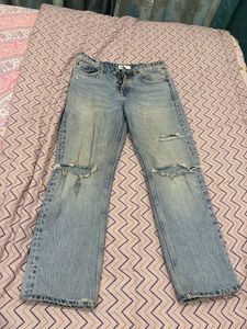 Zara Ripped Wide Leg Jeans