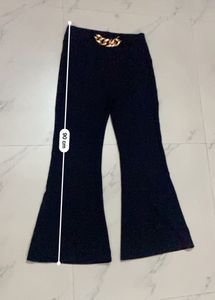 Black Flare Pants with Gold Chain