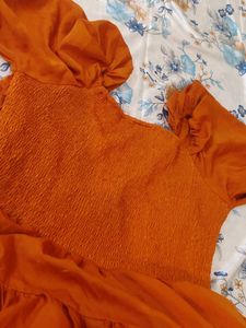 Orange Puff Sleeve Mini Dress