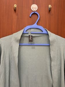 Mint Green Ribbed Knit Cardigan