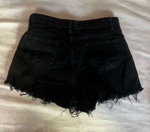 Distressed Black Denim Shorts