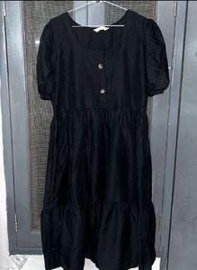Black Puff Sleeve Midi Dress