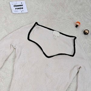 H&amp;M Ivory Ribbed Long Sleeve Top